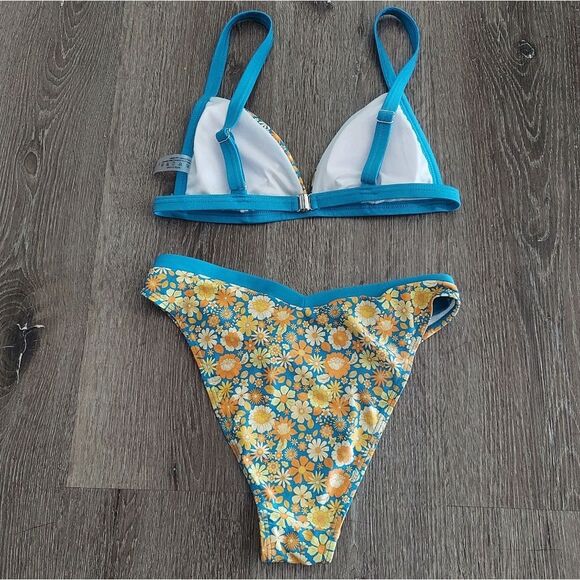Floral Bikini Set with Blue Trim - Small - Picture 3 of 5